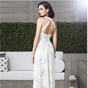 Dessy Bridesmaid Dress Ruched Halter in Bleu Garden